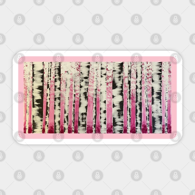 Black and White Birch Trees on Pink and Magenta Background Sticker by J&S mason